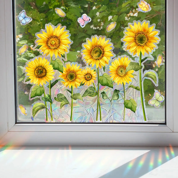 Sunflower Butterfly Sunlight Colorful Glass Bedroom Window Sticker Electrostatic Sticker Home Decoration Window Glass Sticker