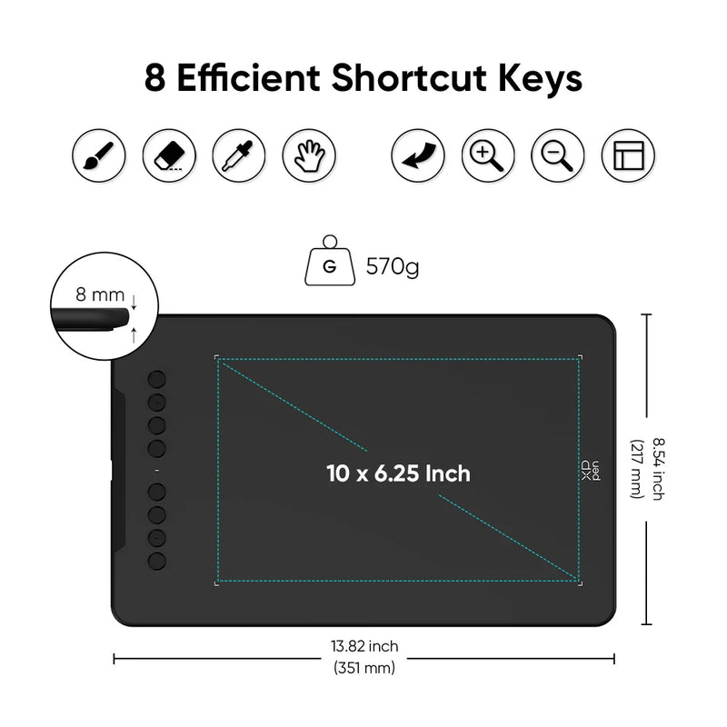 XPPen New Deco01V3 10 Inch Graphics Digital Tablet Drawing Tablet 16384 Levels Pressure 8 Shortcut Keys for Android Windows Mac