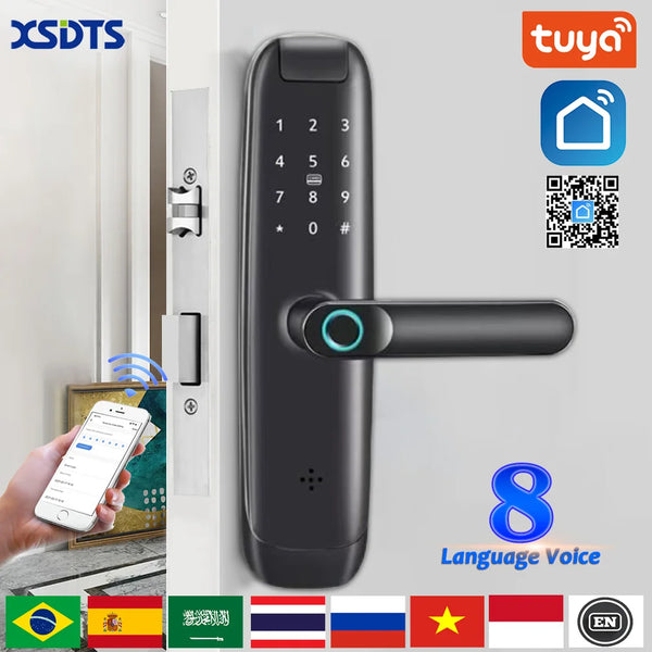 Tuya wifi Electronic Smart Door Lock With Biometric Fingerprint Smart Card Password Key Unlock Apartment Air bnb Door Lock