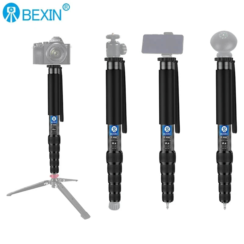 BEXIN P306C Carbon Fiber Monopod High 1.6M 6-section Expansion Outdoor Travel Photography Support Bracket for Digital Camera