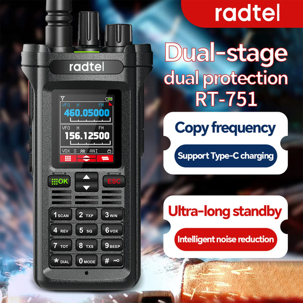 Radtel RT-751 10w Air Band Walkie Talkie  Dual Band Amateur Ham 199CH  HT USB-C Battery NOAA FM AM