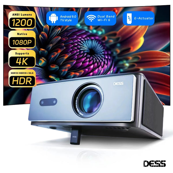 AI Off-Axis&E-Stand Dess C4 PRO 1080P Projector Full HD 4K 1200ANSI Projectors Video Smart TV for Home 32GB Movie Theater Beamer