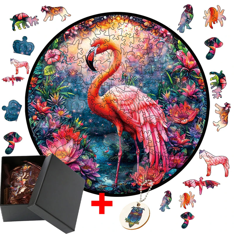 Flamingo Animal Wooden Jigsaw Puzzle For Adults Kids DIY Crafts 3D Puzzle Game With Irregular Animal Pieces Perfect BirthdayGift