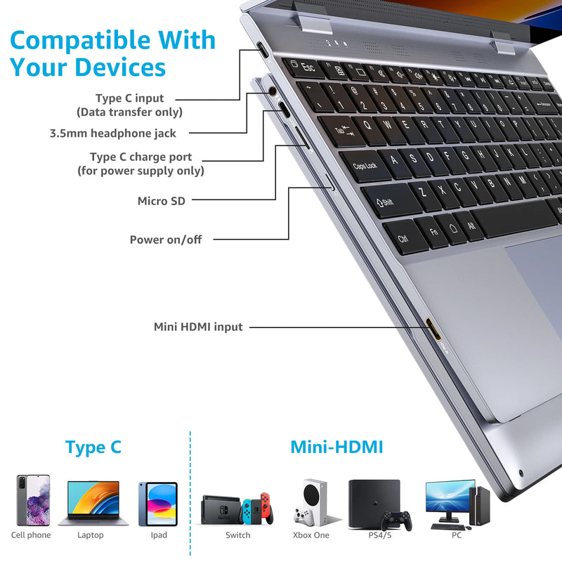 Dopesplay 14.1Inch Wireless Portable Monitor Lapdock Built-in 10800mAh Battery 10-Points Touchscreen 1080P HDR IPS Second Screen