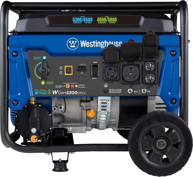 Wesinghouse 6500 Watt Dual Fuel Home Backup Portable Generator, Transfer Switch Ready 30A Outlet, RV Ready 30A Outlet, CO Sensor