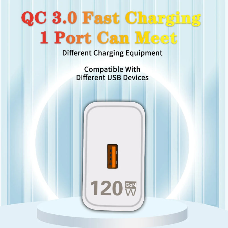 120W GaN USB C Charger QC3.0 Quick Charge Mobile Phones Charger Adaptor 10A Type C Cable For Xiaomi Samsung iPhone Fast Chargers