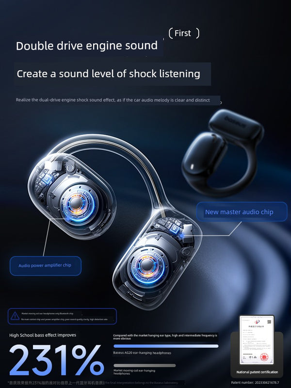 BASEUS Ear-Mounted Bluetooth Headset Wireless Gas Bone Conduction Non in-Ear Open Sports Running Dedicated 2024 New Arrival