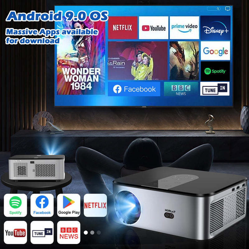 HORLAT T03 Android 4K Beamer 32GB Projector Full HD 1080P 8K Video Dolby Audio Home Theater Auto Focus Keystone 5G WiFi Portable