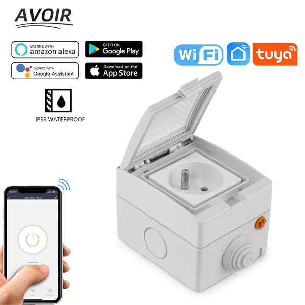 Avoir Tuya Smart Waterproof Wifi Socket With Timer Outdoor IP55 Electrical Outlets Remote Control Works With Alexa Google Home