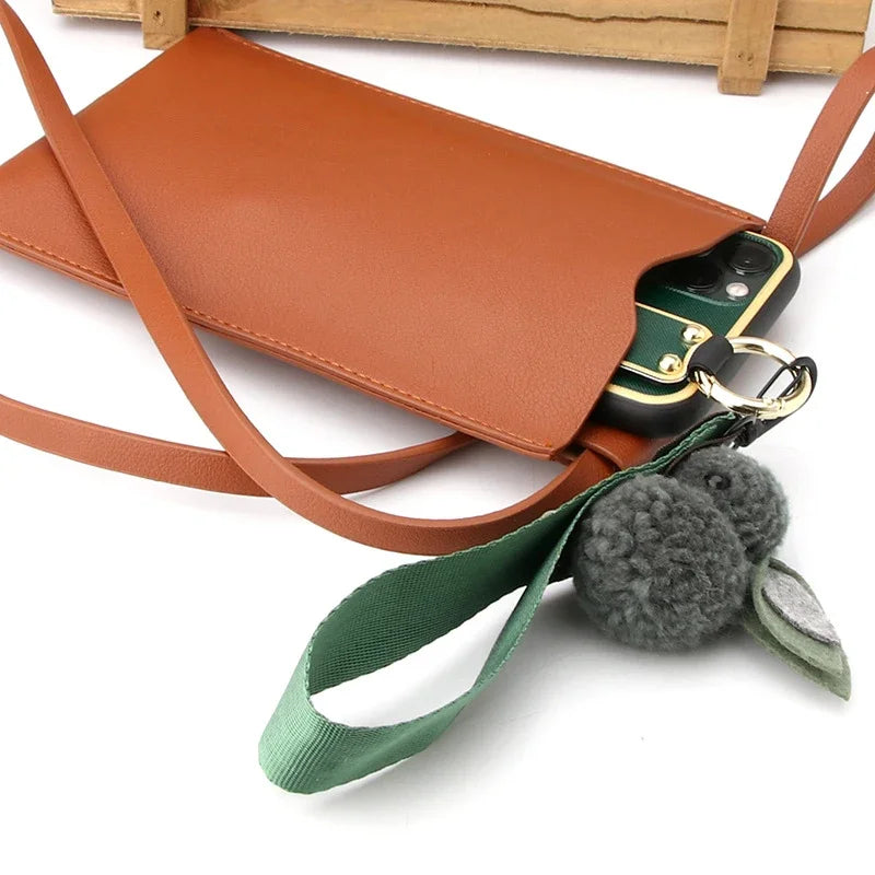 Fashion women's mobile phone wallet bag PU leather messenger solid color mini mobile phone bag holder tote bag pocket