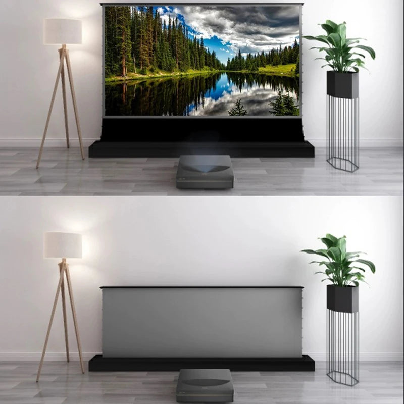 Electric Floor Rising ALR UST Projection Screen Black Grid 150 Max Tab Tension Ambient Light Rejecting for Laser Projector 3D 8K