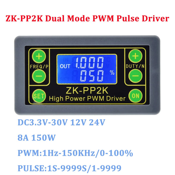 ZK-PP2K DC3.3-30V PWM Signal Generator 8A Dual Mode Motor Driver Module LCD PWM Pulse Frequency Duty Cycle Adjustable Module