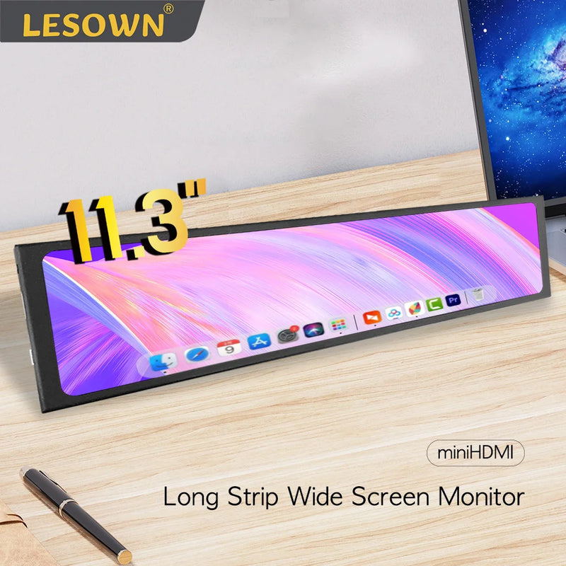 LESOWN Small Stretched Screen LCD Wide Bar Monitor 11.3 8.8 7.9 inch 440x1920 IPS HDMI Expand Monitor for Computer Raspberry Pi