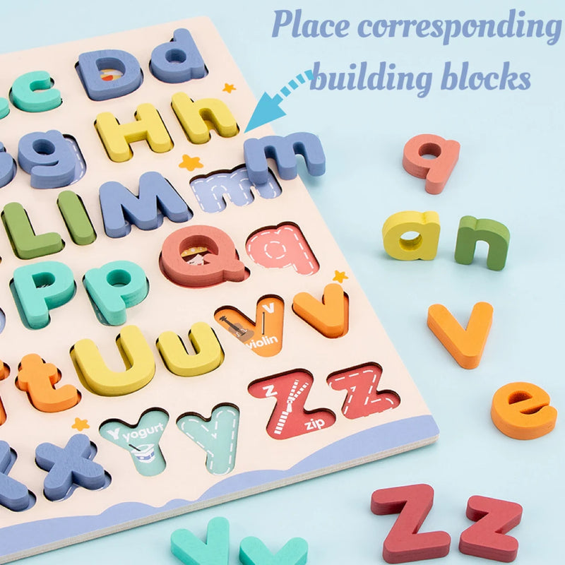 Wooden Educational Abc Puzzle Upper Case and Lower Case Letters for Birthday Gifts Boys Girls Family Game Children Preschoolers