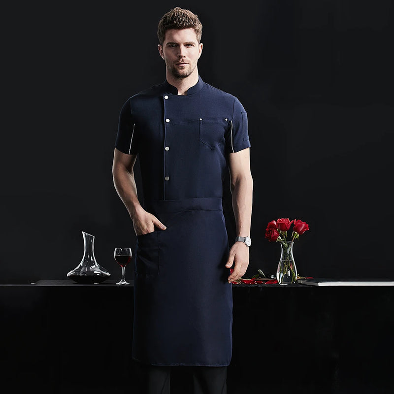 Men Blue Cooking Fashion Cook Clothes Jacket Restaurant Hotel Kitchen Chef Coat Uniform Catering Work Shirts M-4XL