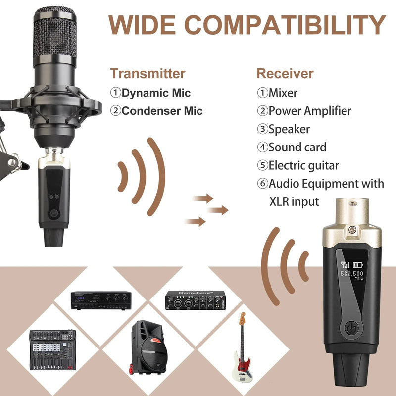 Wireless Microphone System XLR Mic Converter Adapter Depusheng MA5 UHF Automatic Transmitter Setup For Condenser Dynamic Mic