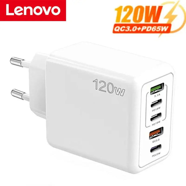 Lenovo120W 5Ports USB Charger Quick Charge EU US UK Plug Wall Charger PD Fast Charging For Samsung Xiaomi Huawei Charge Adapter