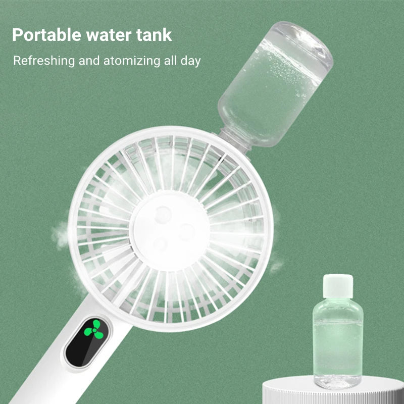 Summer Outdoor Travel Portable Mini Air Cooling Ventilador Hand Fan USB Rechargeable Electric Water Mist Spray Humidifier Fan