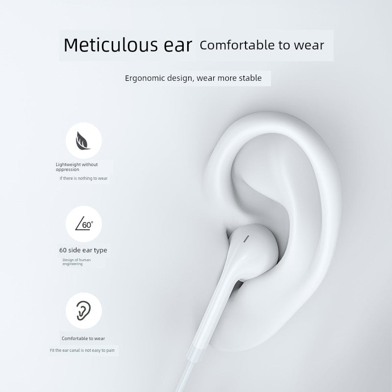 Headset Wired in-Ear Genuine Goods for Huawei Oppo Xiaomi Vivo Apple Type-c Interface round Head Flat Hole