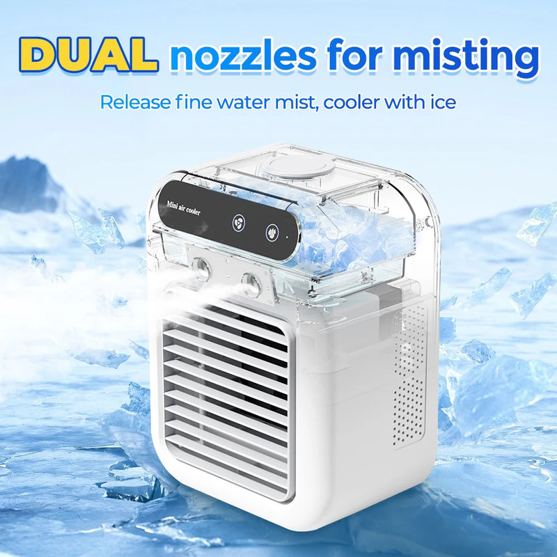 Portable Air Conditioner Mini Air Cooler USB Air Conditioning Fan Cold Air Humidifier Leafless Cooling Spray Fans for Bedroom