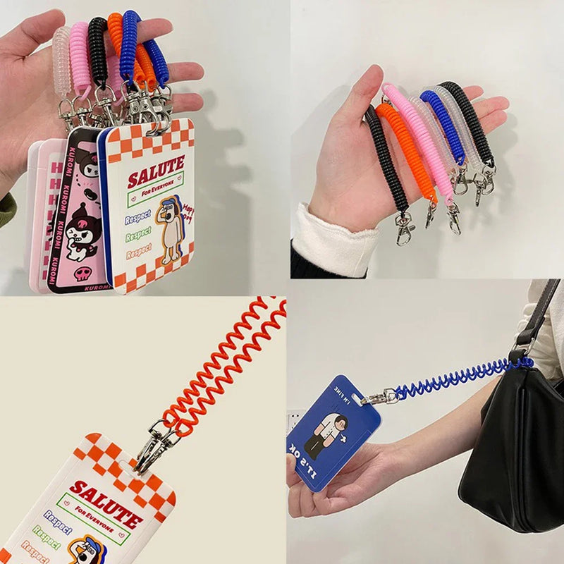 Colourful Retractable Spring Coil Keychain Anti-Lost Stretch Cord Safety Keyring With Metal Lobster Clasp For Girls Phone Wallet