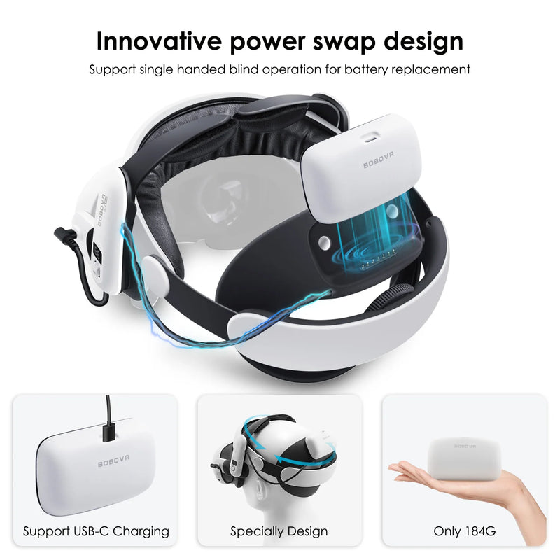 BOBOVR S3 Pro Super Strap VR Accessories Compatible with Meta Quest 3 Head Air Conditioning 10000mAh Hot-swappable Battery Pack