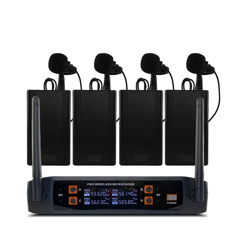 Wireless microphone system 4-channel handheld lavalier headset microphone for party karaoke church performance meeting