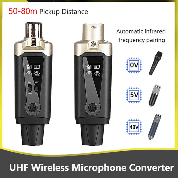 500-980MHz UHF Wireless Transmitter Receiver Wired to Wireless XLR Microphone System Converter Adapter For Condenser Karaoke Mic