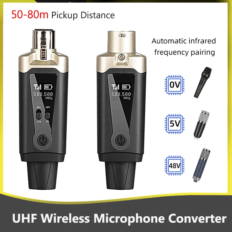 500-980MHz UHF Wireless Transmitter Receiver Wired to Wireless XLR Microphone System Converter Adapter For Condenser Karaoke Mic