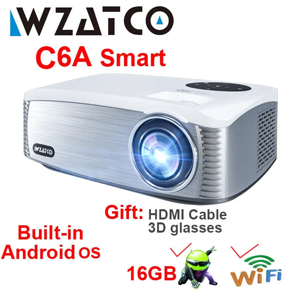 WZATCO C6A Full HD LED Projector Beamer Android OS WIFI 5G Video Proyector 300" Large Screen for Home Theater Cinema