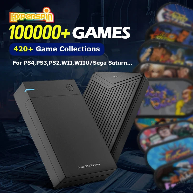 Hyperspin HDD WIth 100000 Retro Game For PS4/PS3/PS2/Wii/Wiiu/SS/PSP/N64 External Portable Hard Drive Disk for Win PC/Laptop