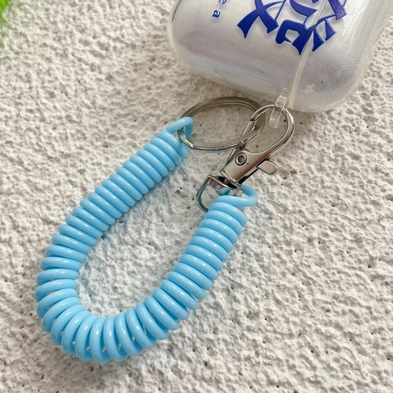 Colourful Retractable Spring Coil Keychain Anti-Lost Stretch Cord Safety Keyring With Metal Lobster Clasp For Girls Phone Wallet