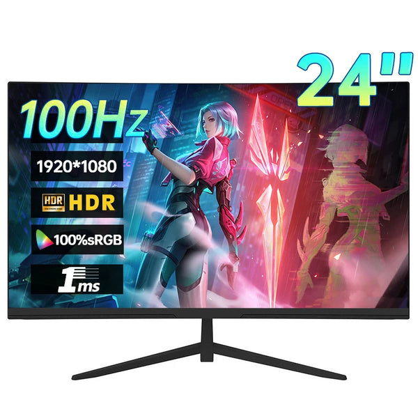 24 Inch FHD 100Hz Desktop Monitor 1920*1080 100%SRGB 1MS Freesync Gaming Computer Display IPS VA Curved Straight Screen HDMI/DP