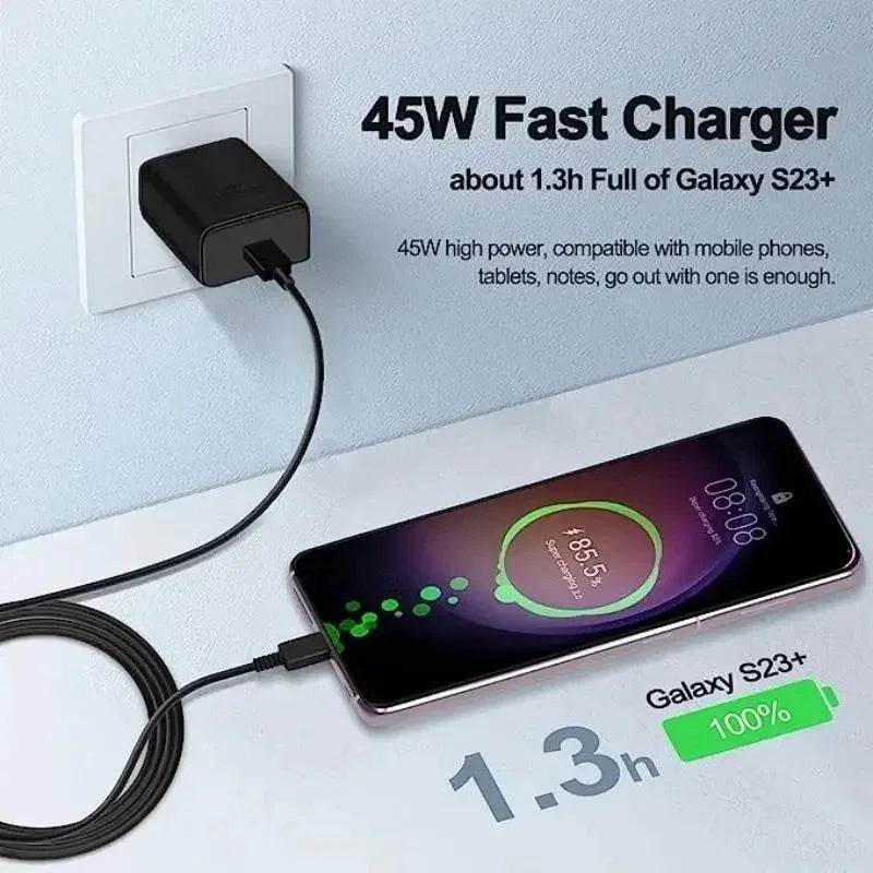 PD 45W USB C Super Fast Wall Charger For Samsung Galaxy S22 S23 S24 Ultra A55 Z Flip5 Fold5 5A Dual Type-C Quick Charging Cable