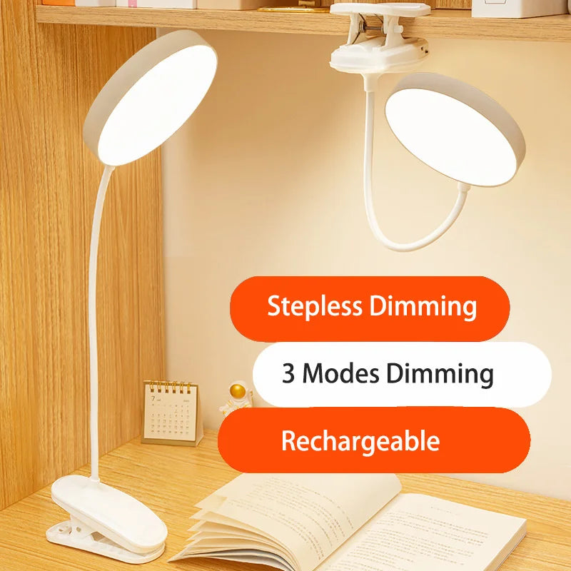 USB Rechargeable Table Lamp With Can Clip Can Stand  Reading Book Night Light LED Desk Lamps 3 Modes Dimming Eye Protection