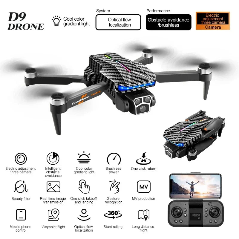 Lenovo D9 DRONE 8K Three Camera Brushless Motor Professional 4K Camera Obstacle Avoidance Optical Flow RC Quadcopter Gifts Toys