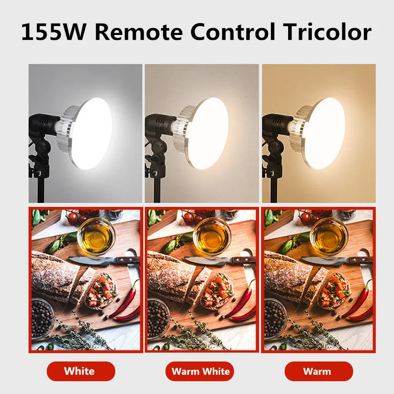 155W LED Photographic Lighting Bulbs E27 Base Lamp With Remote Control Dimmable Daylight Bulb For Photo Studio Softbox