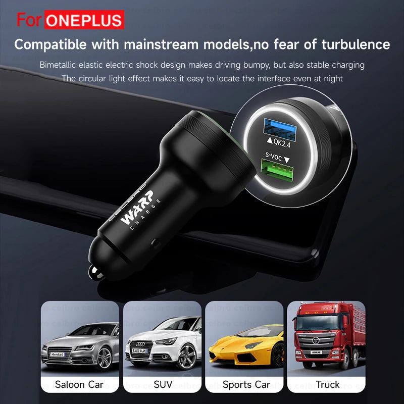 65W Warp Charge 30W Car USB Phone Charger Fast Charging For Oneplus 9R 10 Pro 8 7 6 5 9RT 9 Nord N10 N100 Samsung Dash One plus