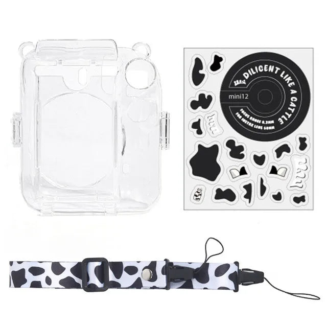 For Fujifilm Instax Mini 12 PC Transparent Camera Case Protection Cover Shoulder Strap Storage Bag Strap Sticker Three-Piece Set