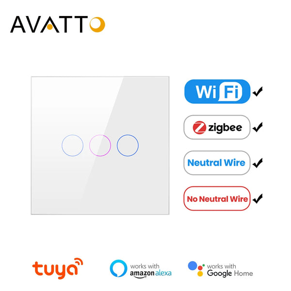 AVATTO Tuya WiFi Zigbee Smart Light Switch,EU Standard with/without Neutral wire Touch Switch,Works with Alexa Google Home Alice