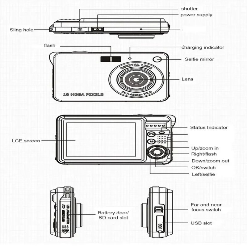 18 Mega Pixels LCD Rechargeable HD Digital Camera CCD Video Camera Outdoor Anti-Shake Support Sd Card Camcorder Photography