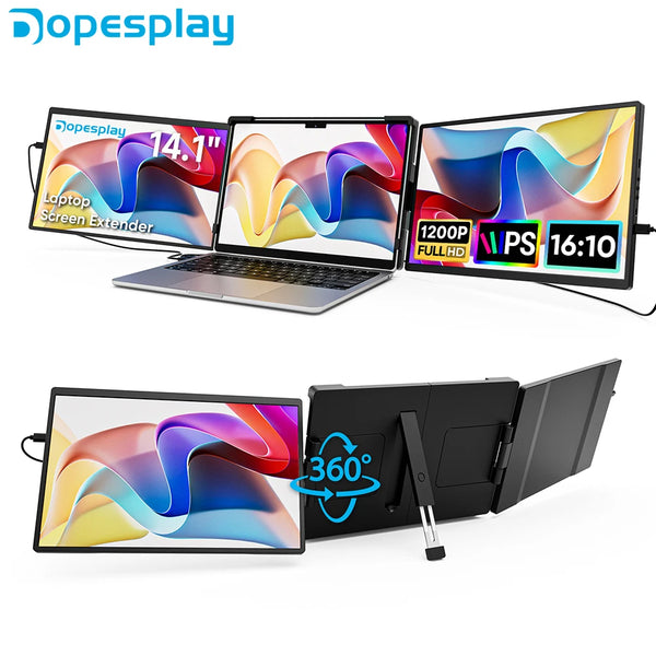 Dopesplay 14.1inch Laptops Screen Extender Triple Dual FHD 1200P IPS Portable Monitor USB For Windows Mac Android Chrome 14-17"