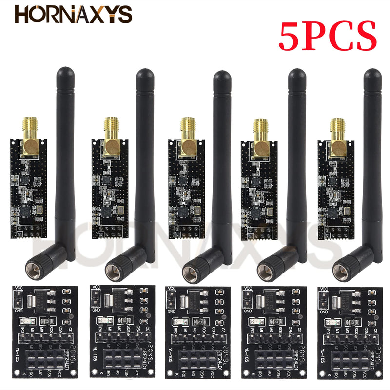 5pcs NRF24L01+PA+LNA Wireless Transceiver RF Transceiver Module 2.4G 1100m with Antenna and NRF24L01+ Breakout Adapter with 3.3V