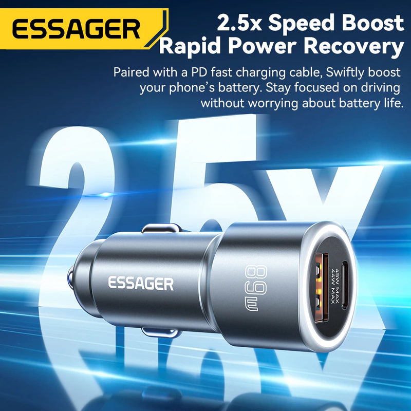 Essager USB Car Charger 89W QC4.0 Fast Charging USB Type C Car Phone Charger For iPhone 15pro Oppo Huawei P60 Pro Car Charger