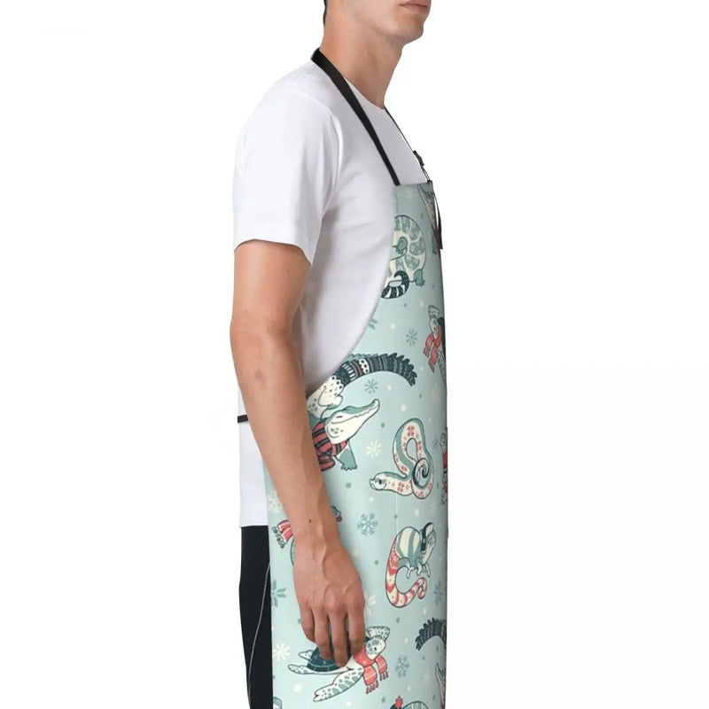 Winter Herps Waterproof Kitchen Apron For Women/Men With Pockets Work Restaurant Shop Waiter Work Uniform