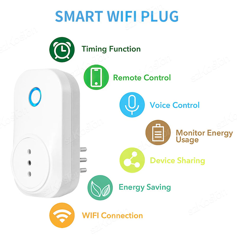 Italy Chile Tuya Smart Plug WiFi Socket 16A Power Monitor Timing Function Smart Life APP Control Works with Alexa Google Home