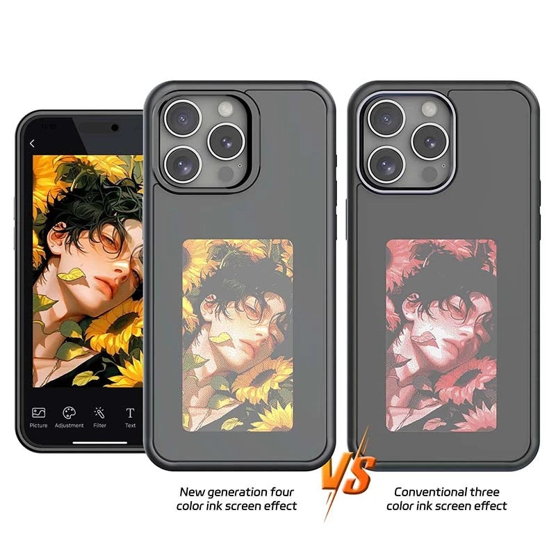 NFC Smart Phone Cases For 13 14 15 Pro Max E ink Screen Phone Covers Back Cases With Protector Anime Cartoon Fundas Battery Free