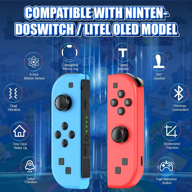 Joypad For Nintendo Switch Wireless Controller For Joycon/iOS/Android/PC BT 6-axis Gyro Gamepad Vibration Turbo Control NO Strap