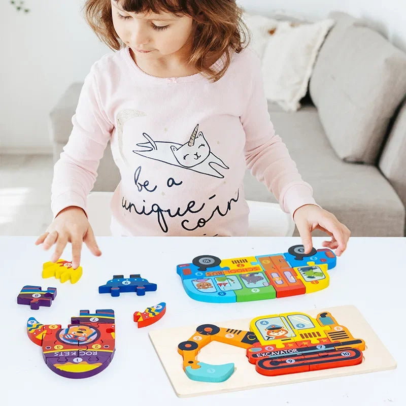 Montessori Wooden Puzzle Cartoon Animal Puzzle Game Thicken 3D Jigsaw Puzzle Educational Toys for Children Toddler 2 3 4 5 Years