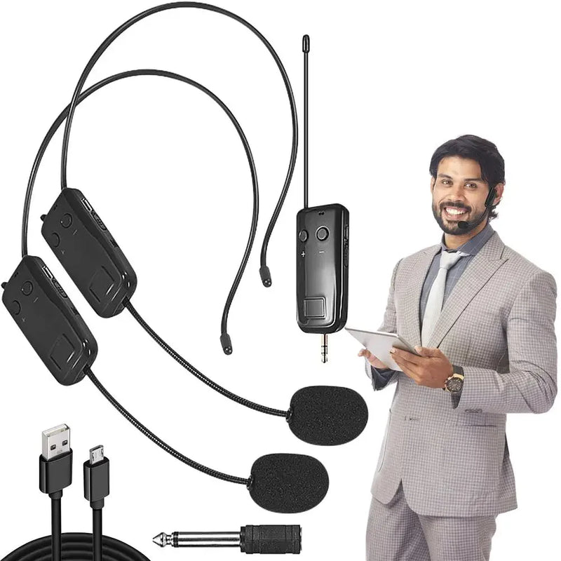 2.4G Head-mounted Wireless Lavalier Microphone Set Transmitter with Receiver for Amplifier Voice Speaker Teaching Tour Guide